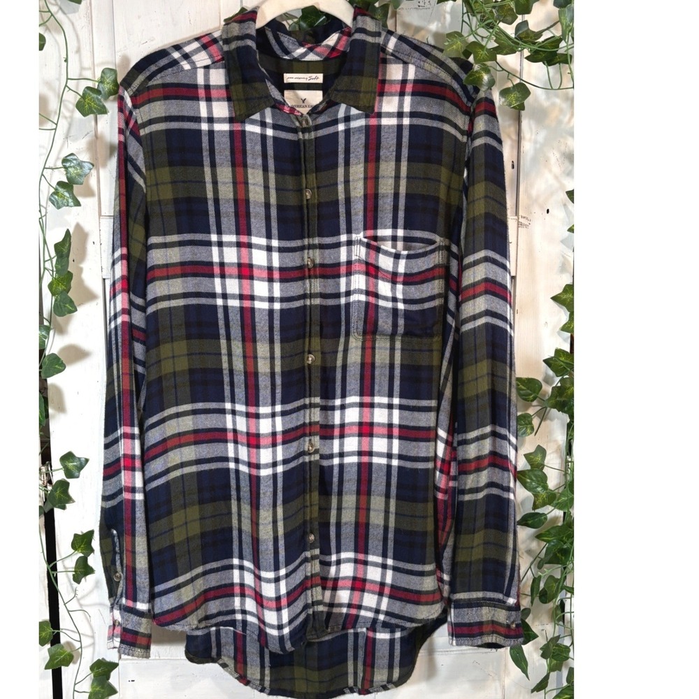 American Eagle Ahh-Mazingly SOFT Plaid Flannel Shirt Boyfriend Fit Women Sz L